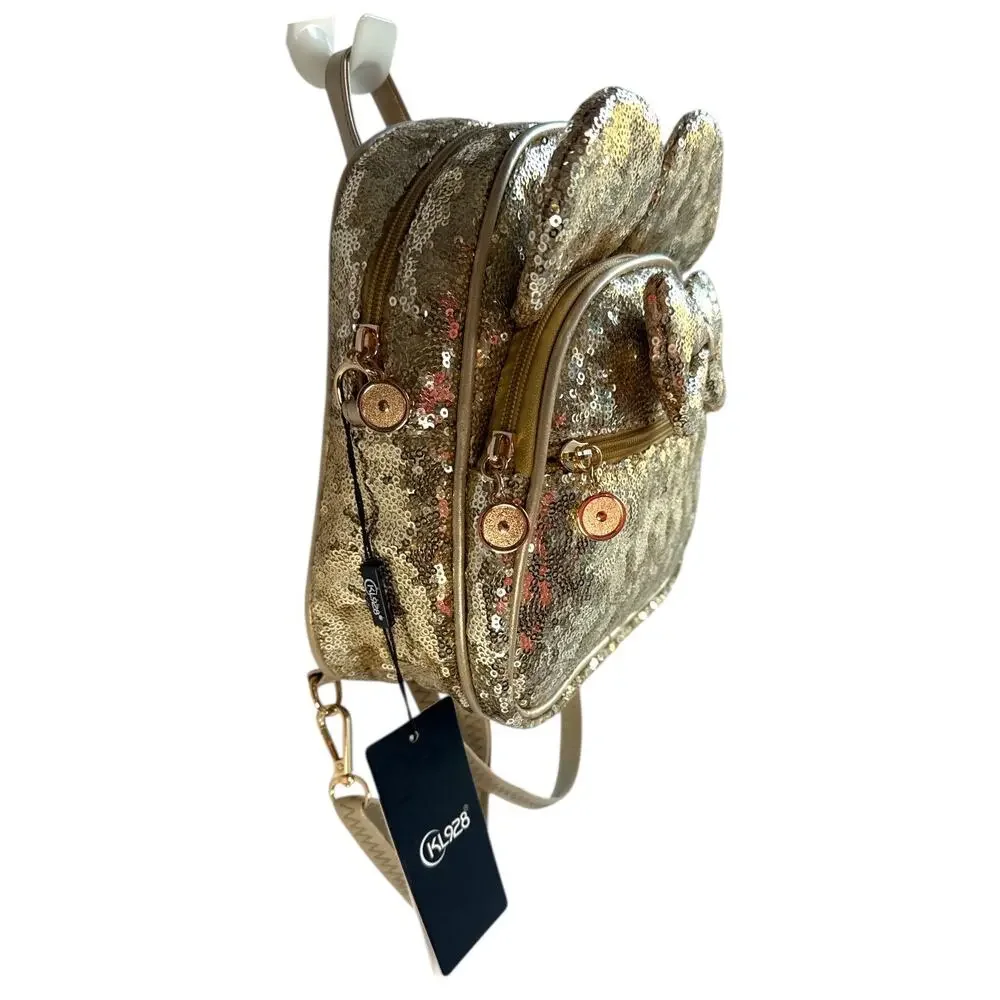 Gold Sequin Mouse Ear Mini Backpack Bow Convertible Crossbody NWT Sparkly
